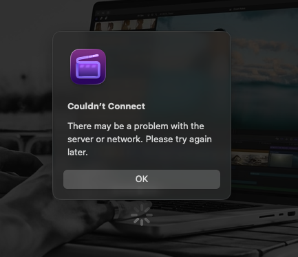 Apple Creator Studio Final Cut Couldn't Connect There may be a problem with the server or network. Please try again